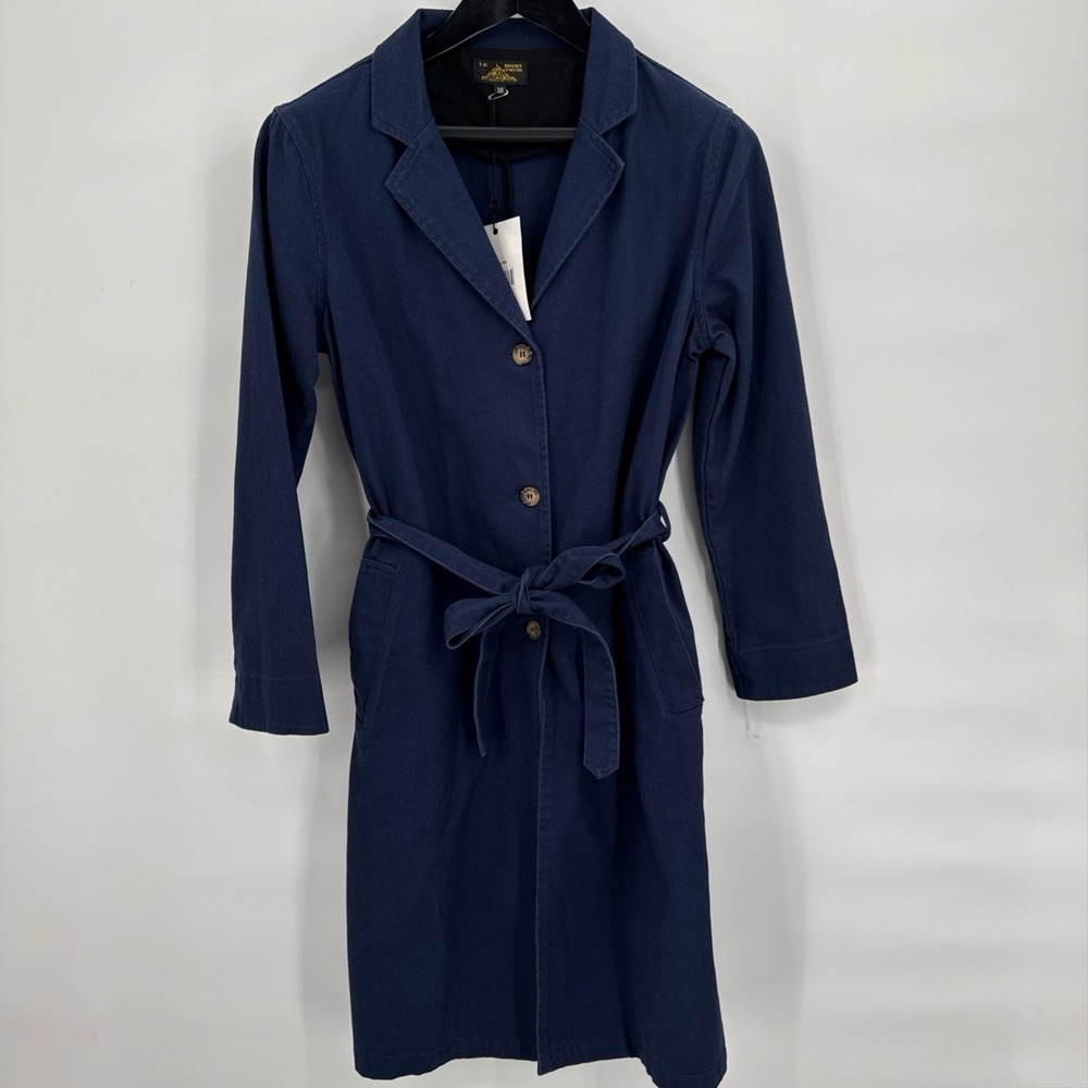 Le Mont St‎ Michel 100% Cotton Blue Trench Womens size 38/M New French European